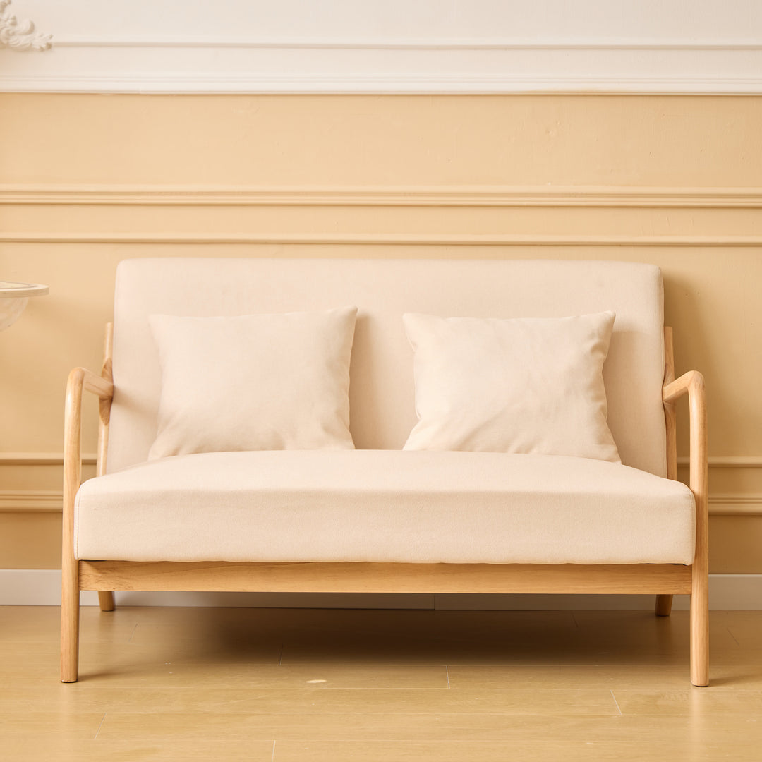 OHAMA2SEATERS 2-personers sofabænk i massivt træ og beige stof