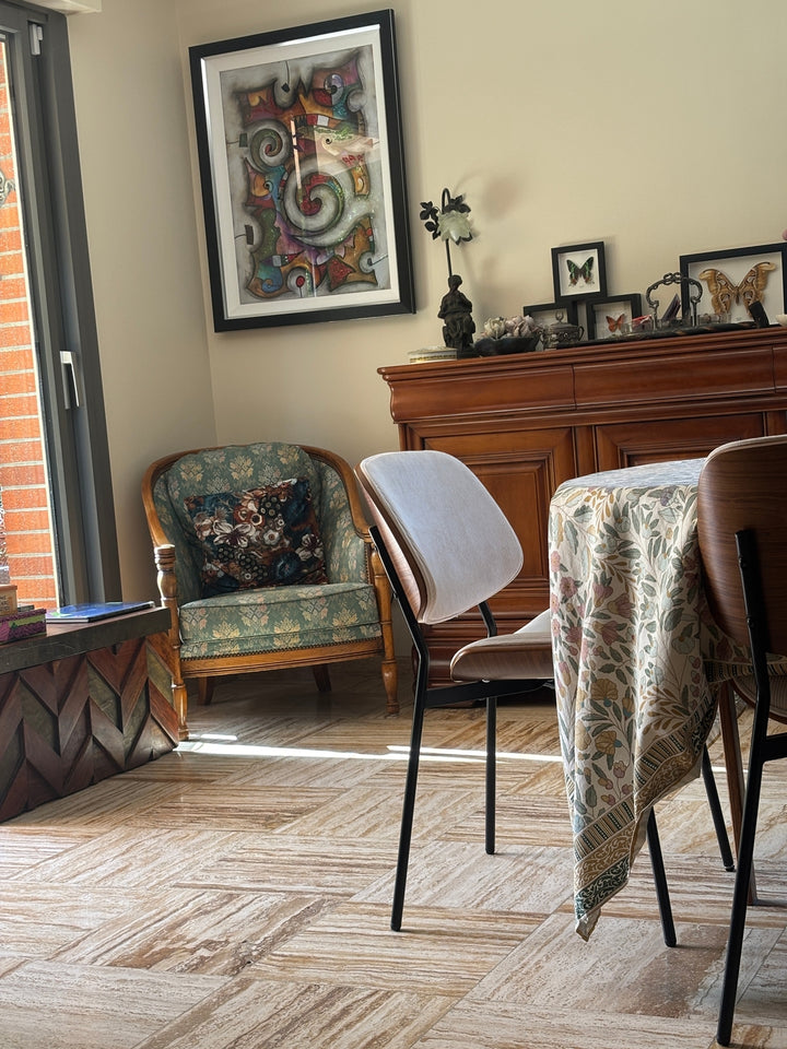 ODENSE Sæt med 2 metal spisestole i træ og beige corduroy