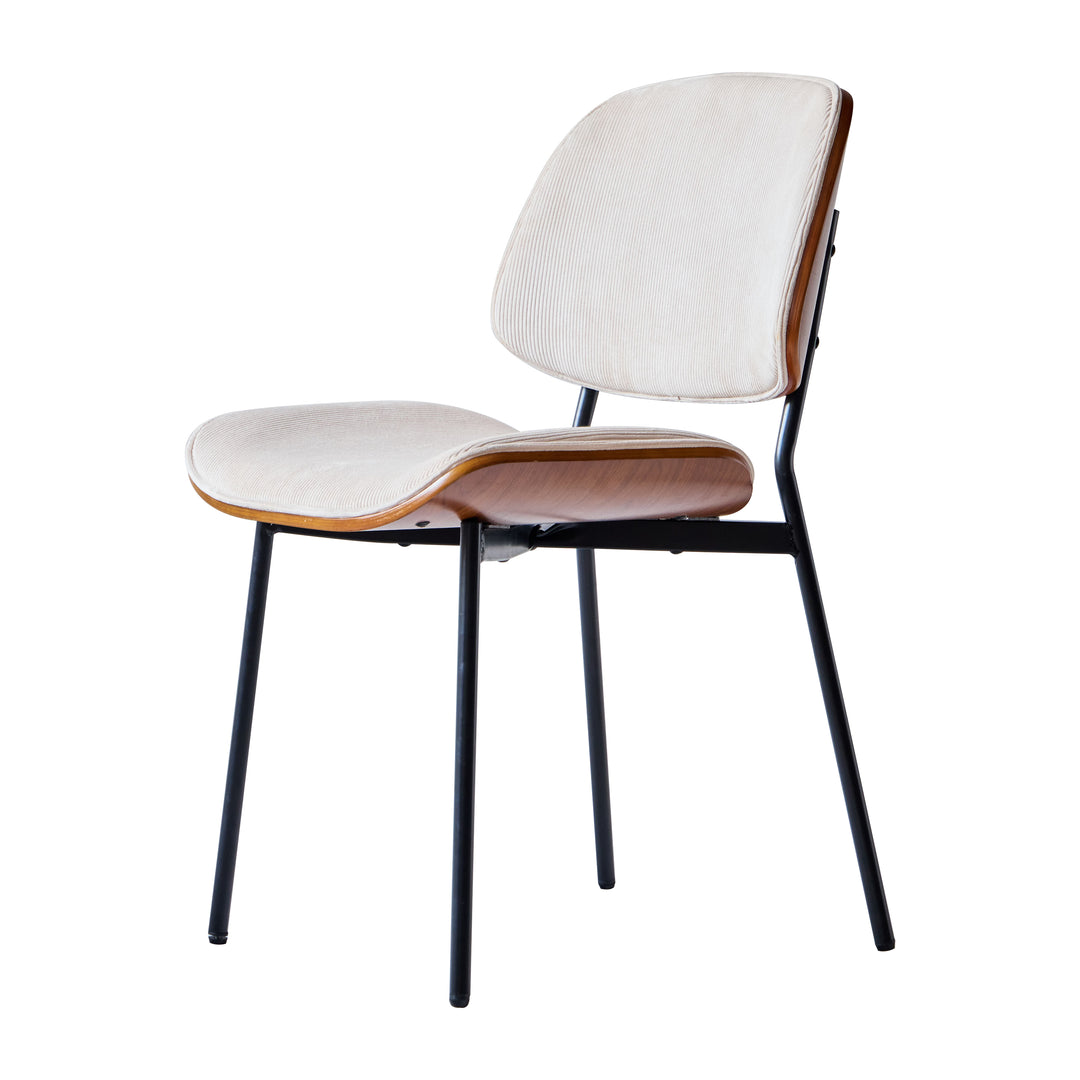 ODENSE Sæt med 2 metal spisestole i træ og beige corduroy