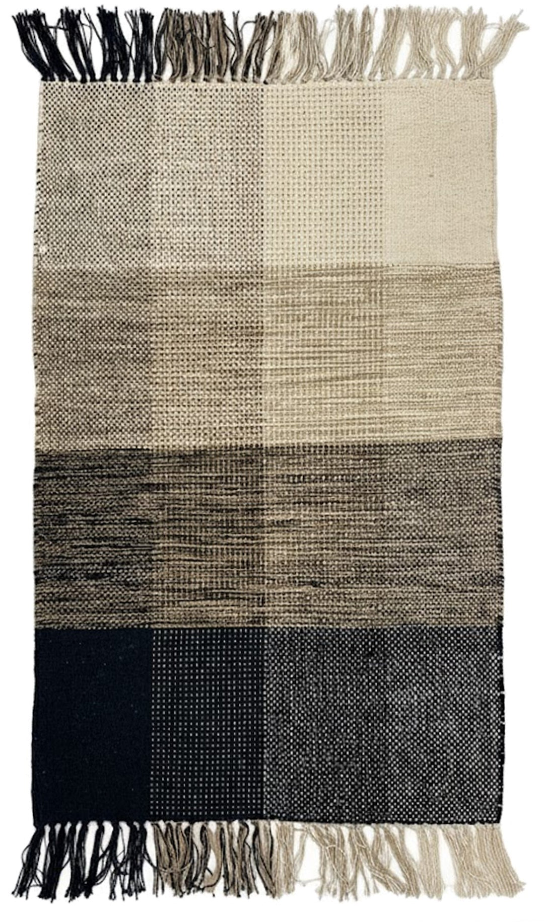 REISA Rektangulært bomuldstæppe med sorte og beige mønstre 180 x 120 cm