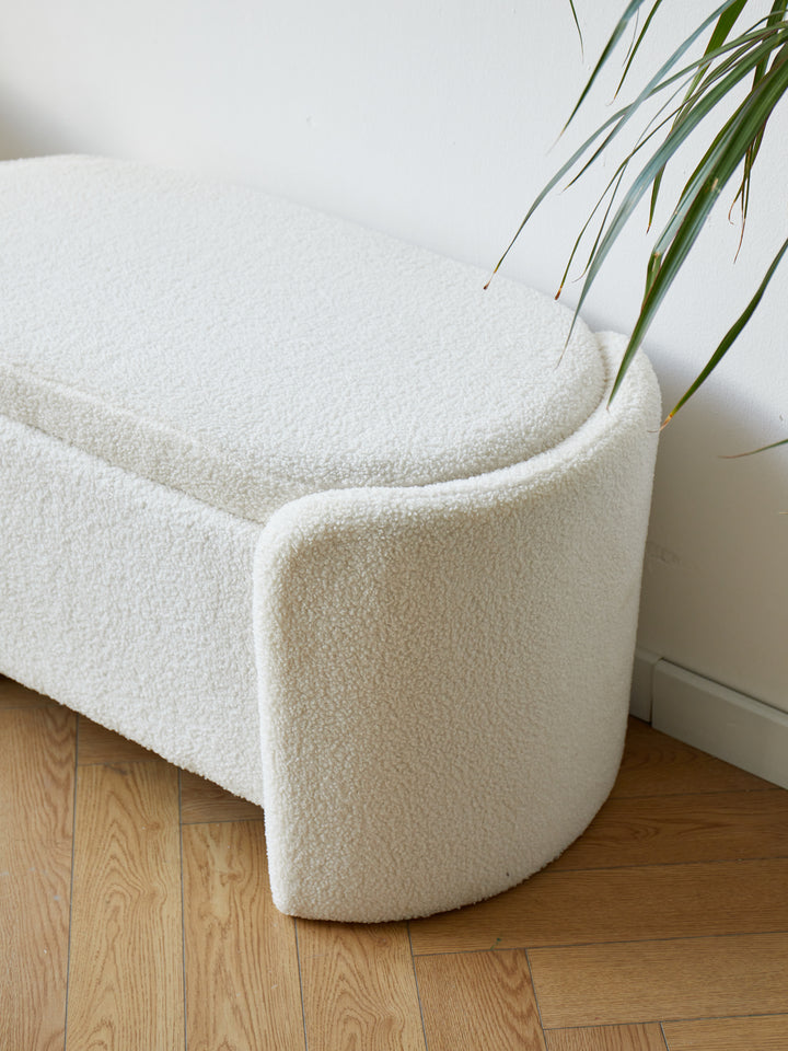 MOSS White Bouclé Opbevaringsbænk