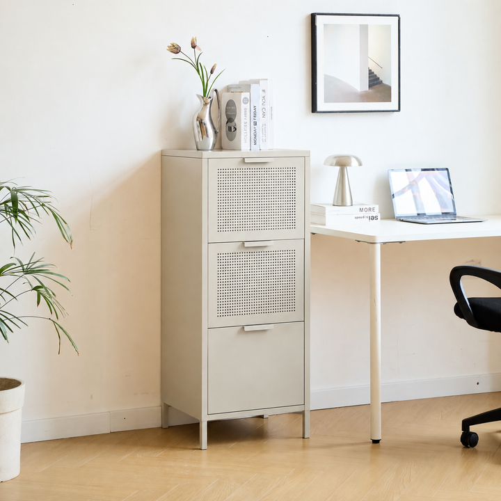 NURMES opbevaringsskab med 3 vippeskuffer – Beige