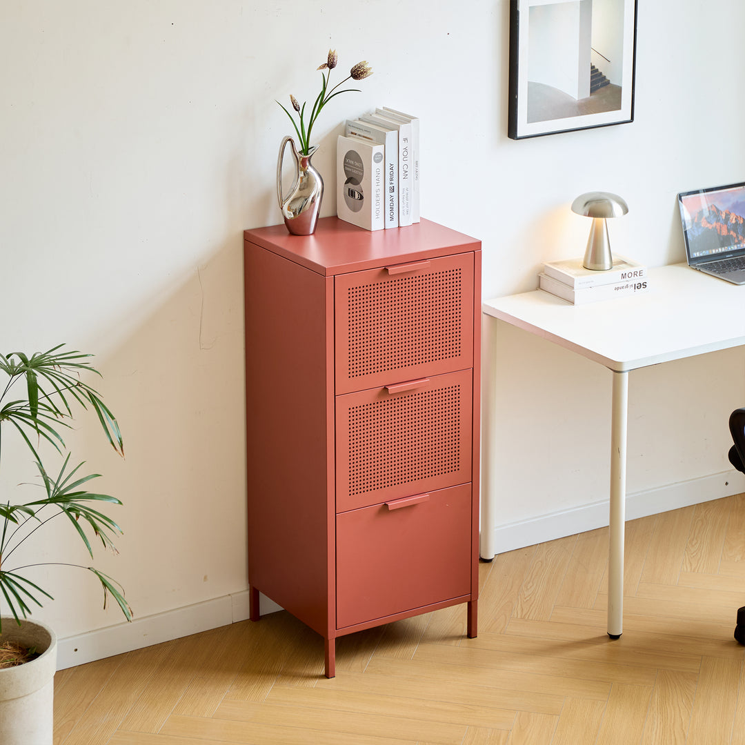 NURMES opbevaringsskab med 3 vippeskuffer – Terracotta