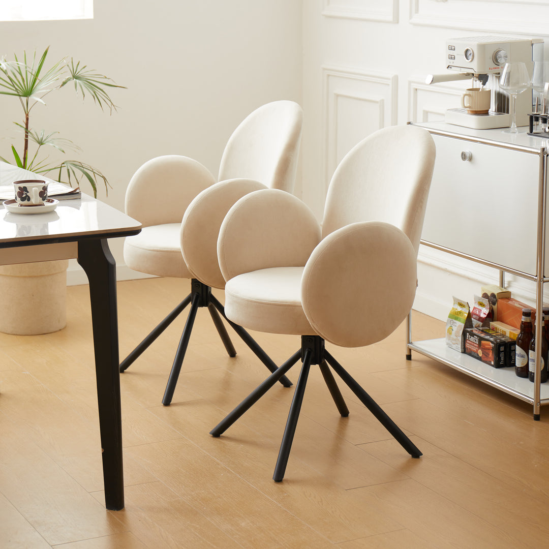 HELSINKI Sæt med 2 skandinaviske drejestole i metal i beige velour