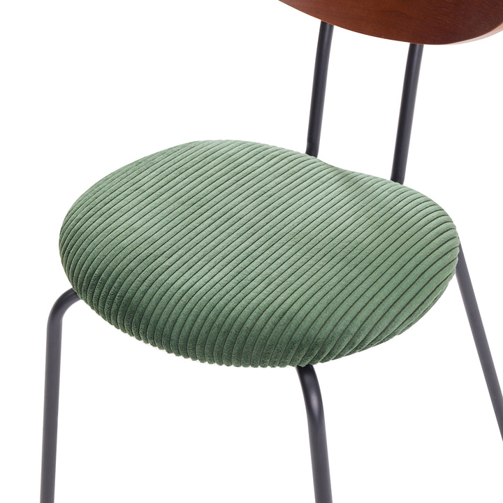 NIBE Sæt med 2 spisebordsstole i træ, metal og grøn corduroy