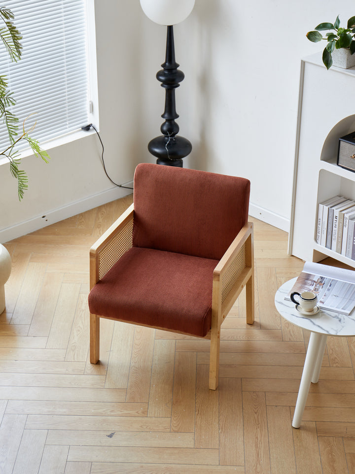 BORGO ood loungestol i rattan og corduroy terrakotta