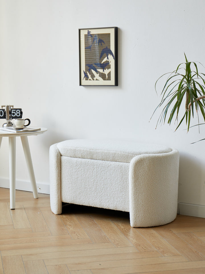 MOSS White Bouclé Opbevaringsbænk