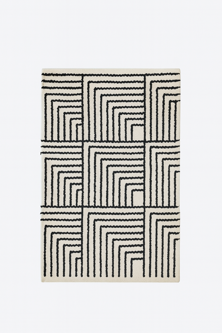 KEVO Rektangulært bomuldstæppe med sorte og beige mønstre 180 x 120 cm