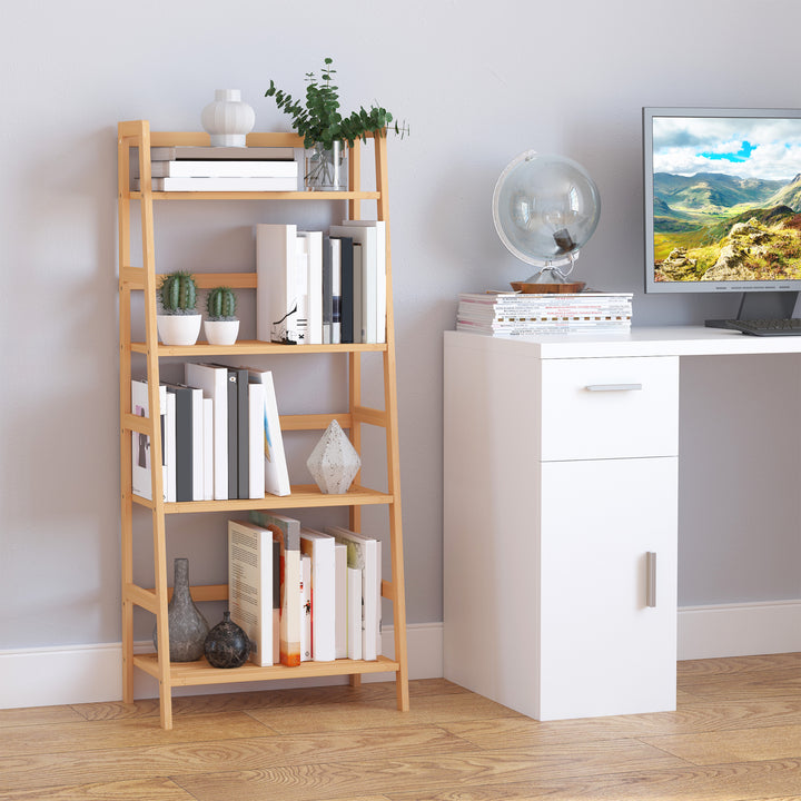 Bogreol, 4 etager, stigedesign, bambustræ, naturlig