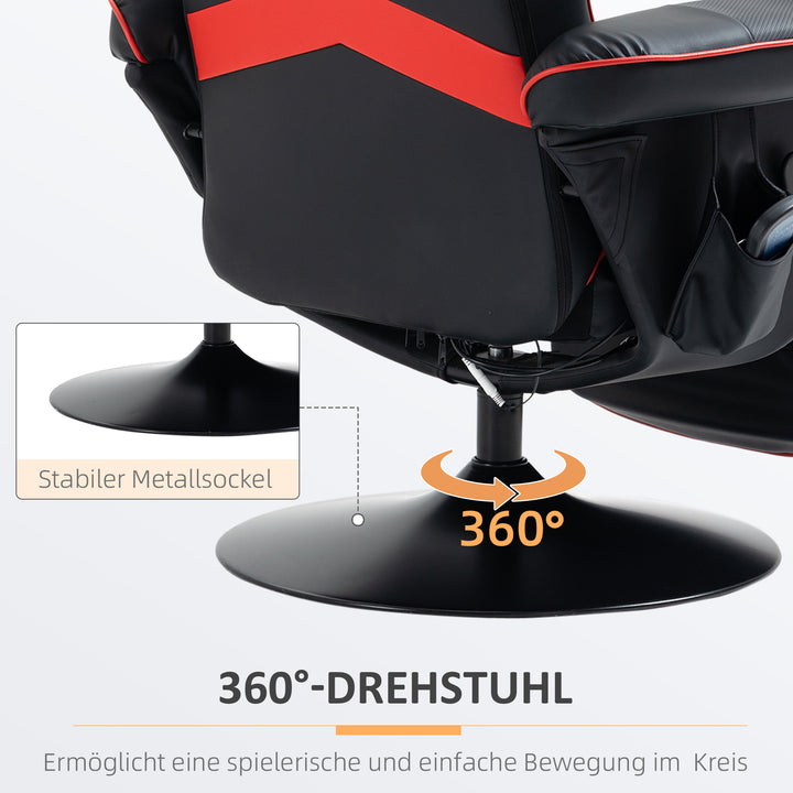 Gamingstol, massagefunktion, lænelæn, fodstøtte, op til 120 kg, stålstel, kunstlæder, rød