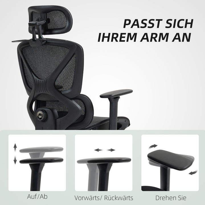 Kontorstol, ergonomisk skrivebordsstol, 135 graders vipning, justerbar, sort