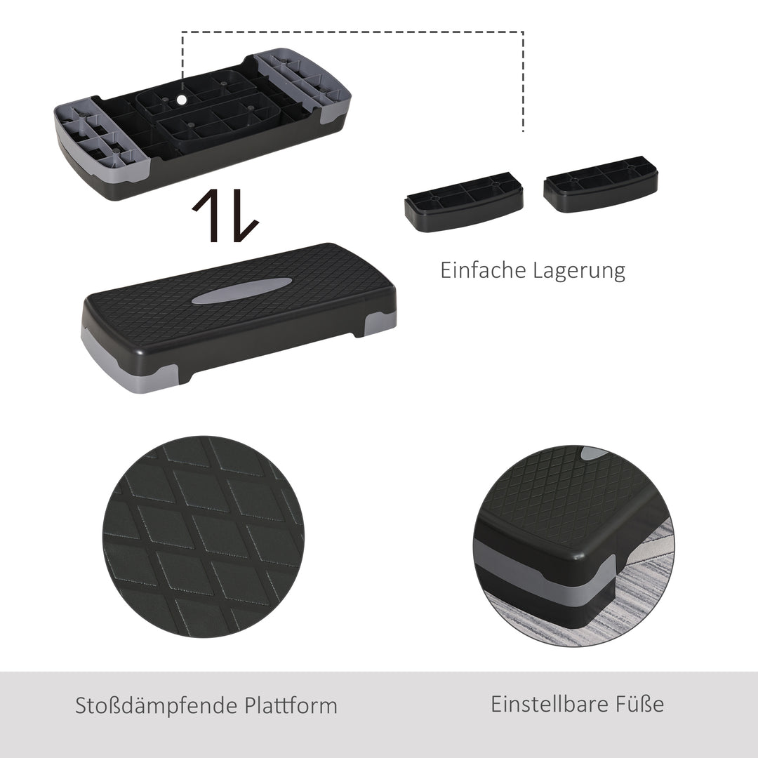 Stepper aerobic fitness home trainer stepper 2-trins højdejusterbar (10/15 cm) egnet til hjemme- og kontorbrug sort+grå 68 x 29 x 15 cm