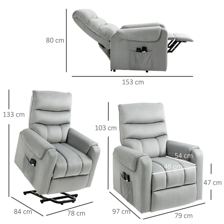 Stående lænestol tv-stol med sovefunktion elektrisk tv-stol med lænefunktion fløjl polyester metalskum lysegrå 79 x 97 x 103 cm