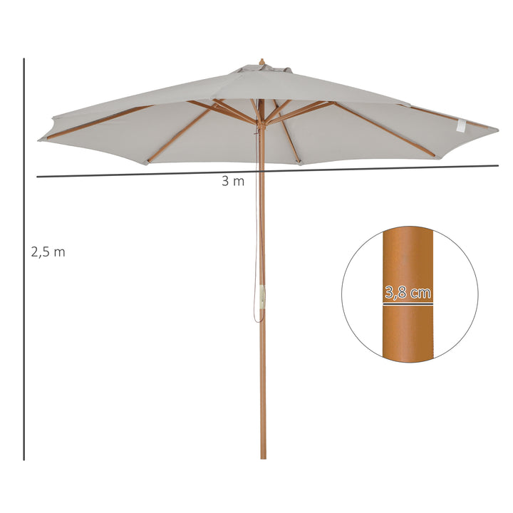 Træparasol 300 cm, træparasol, haveparasol, balkonparasol, bambus, grå