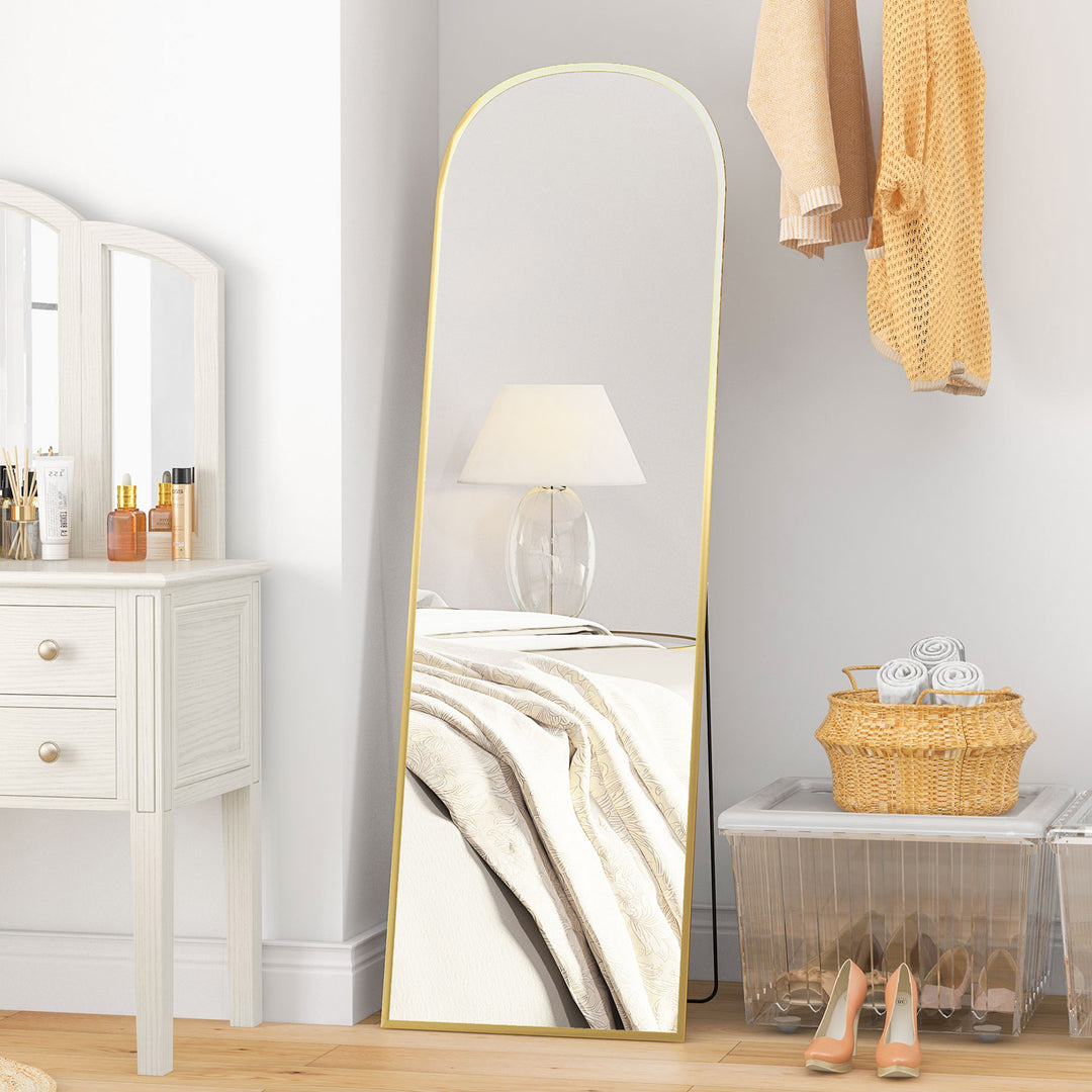 Stående spejl, helfigursspejl, stort spejl, moderne design, 50 cm x 1,5 cm x 161,5 cm, guld