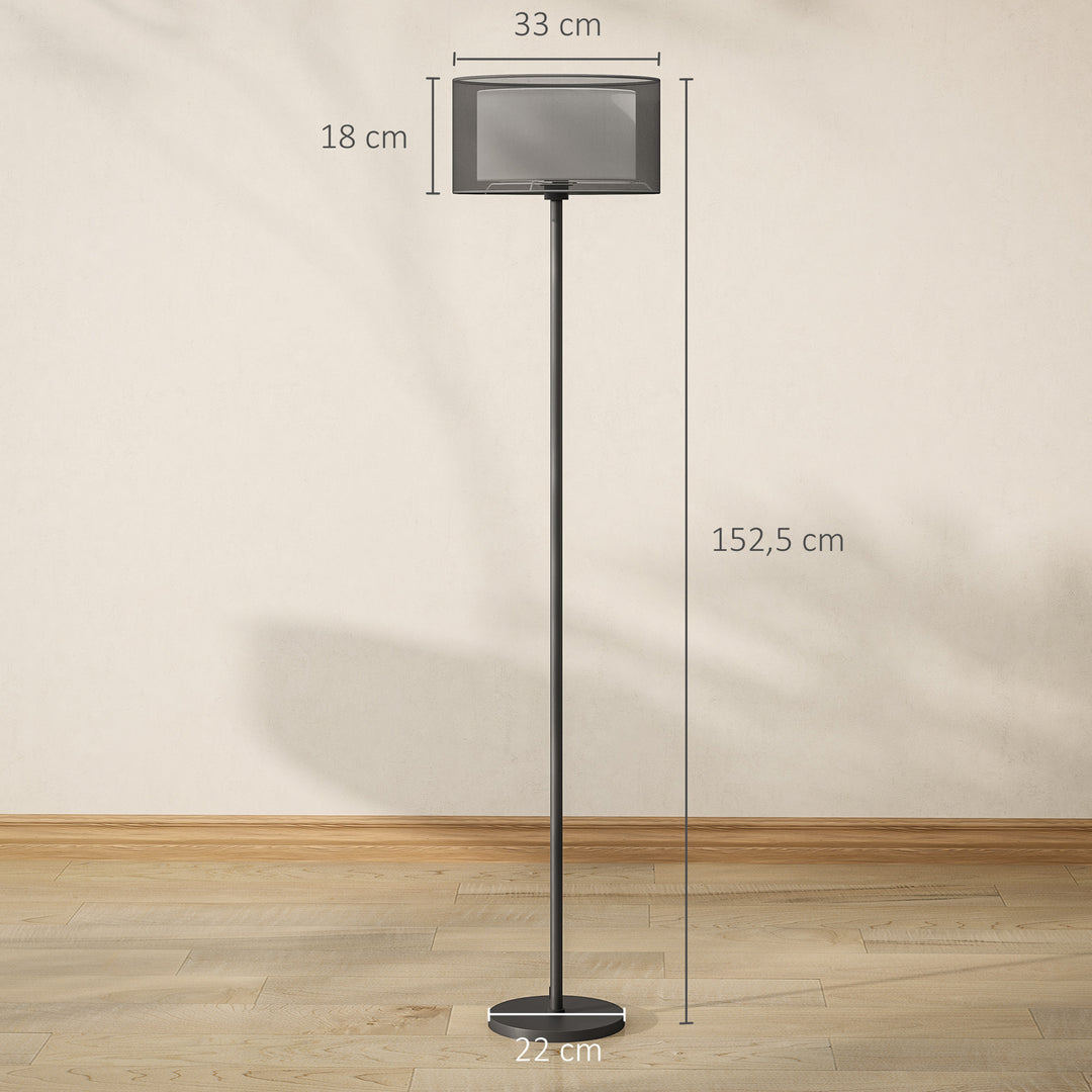 Gulvlampe, tofarvet lampeskærm, fodkontakt, metal, sort