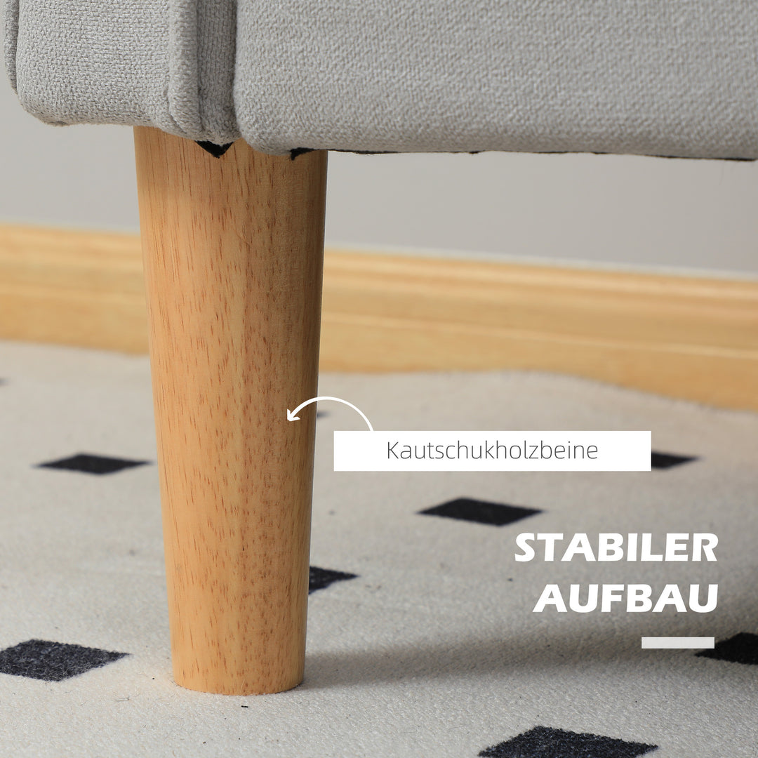 To-personers sofa med opbevaring, knapsyninger, hynder, gummitræ, 117x62x78cm, lysegrå