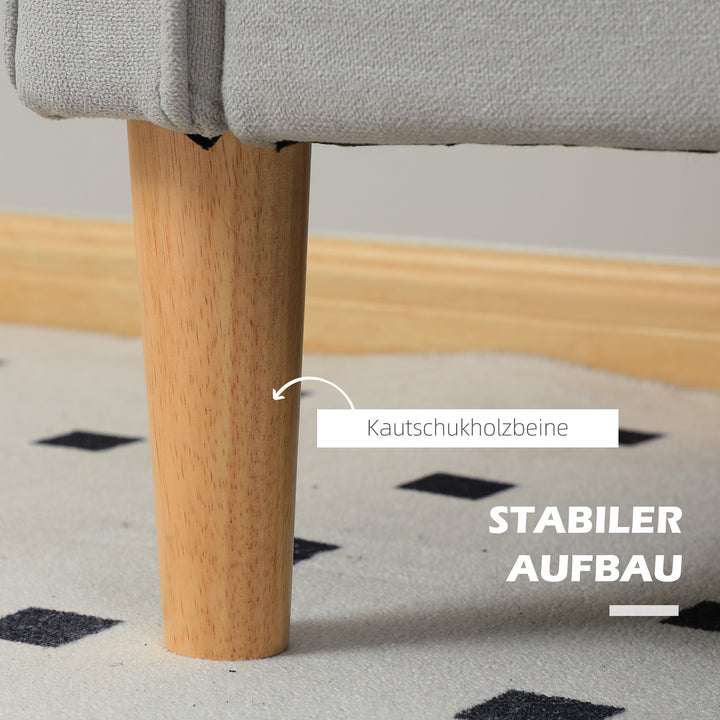 To-personers sofa med opbevaring, knapsyninger, hynder, gummitræ, 117x62x78cm, lysegrå