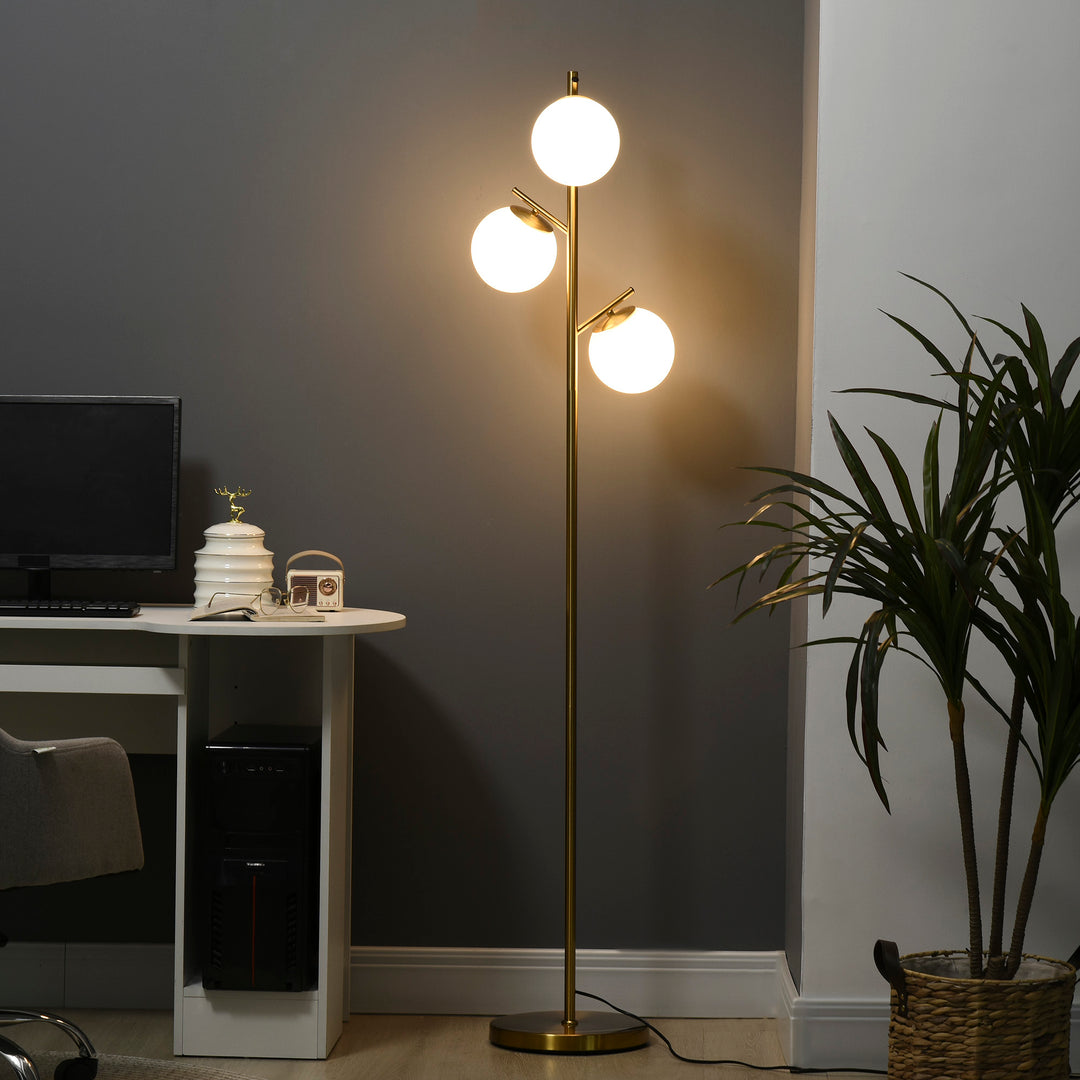 Retro gulvlampe, gulvlampe med 3 skærme, glas, guld