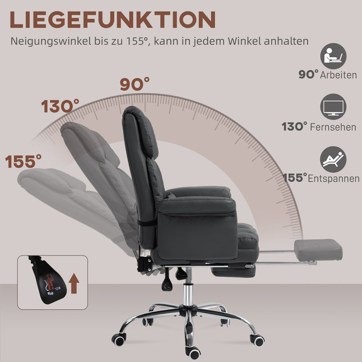 Ergonomisk kontorstol, højdejusterbar 48-56 cm, ryglæn med hvilefunktion, fodstøtte, sort