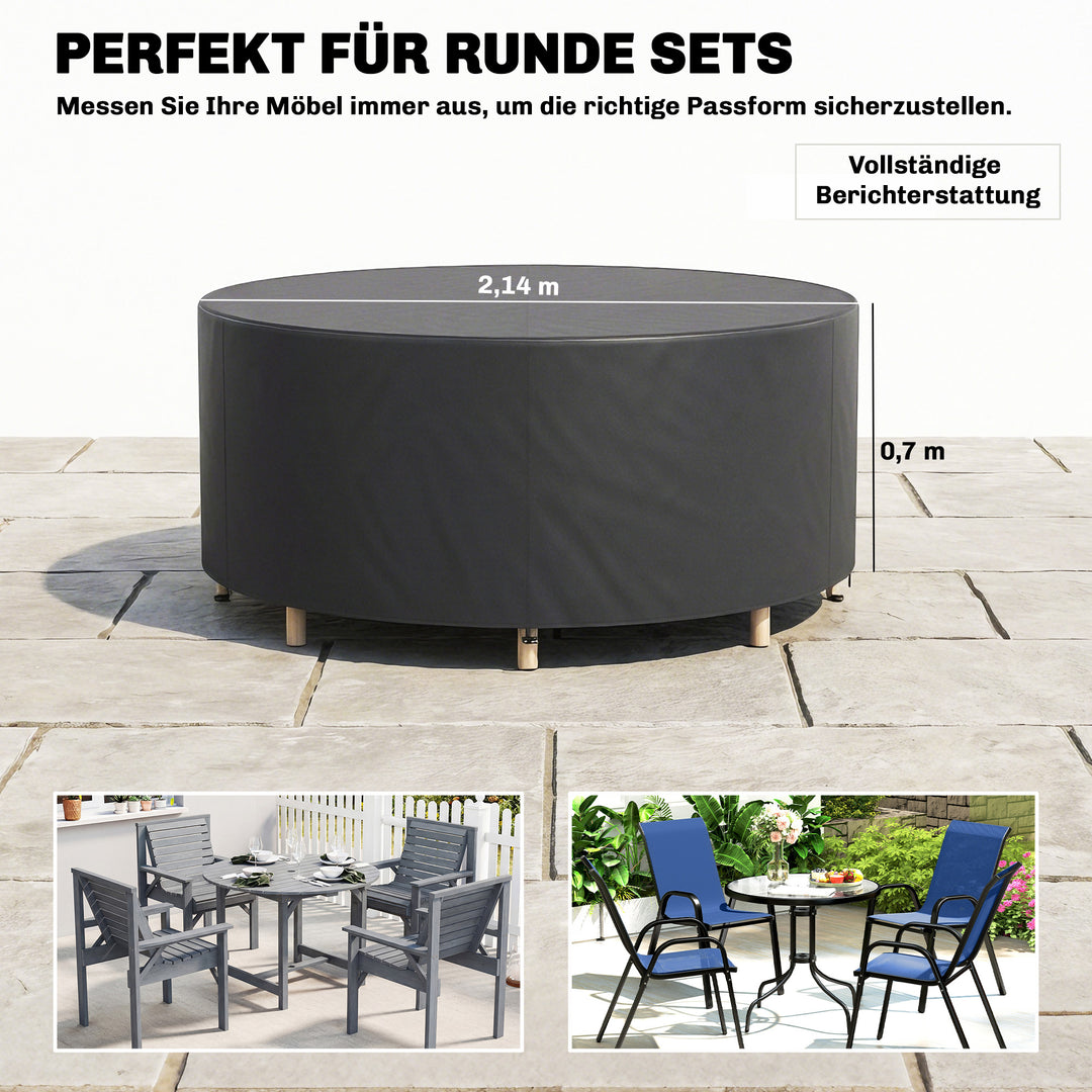 Beskyttelsesovertræk til havemøbler, vinterbestandigt, vandtæt, UV-bestandigt overtræk, 420D Oxford-stof, Ø214x70Hcm, sort