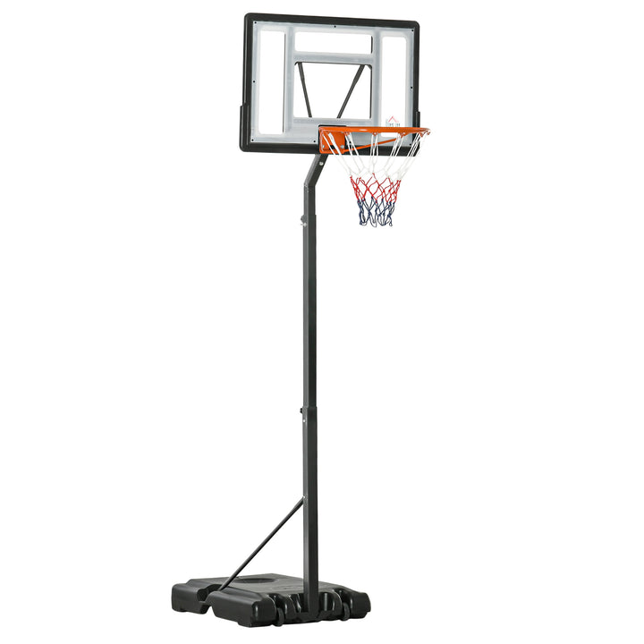 Basketballstativ med hjul, rullelig, 210-260 cm højdejusterbar, basketballkurv med stativ, egnet til indendørs og udendørs brug, stål, plastik, sort
