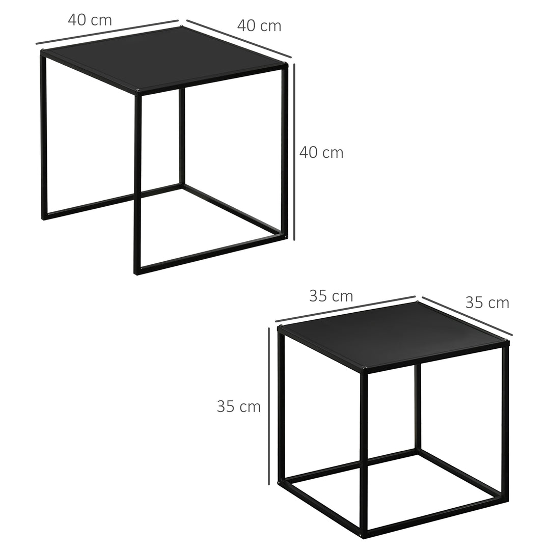 Sidebord, sofabord, indskudsbord, sæt med 2, moderne design, stålstel, sort, 40 x 40 x 40 cm