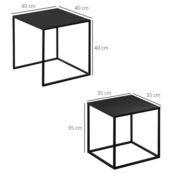Sidebord, sofabord, indskudsbord, sæt med 2, moderne design, stålstel, sort, 40 x 40 x 40 cm