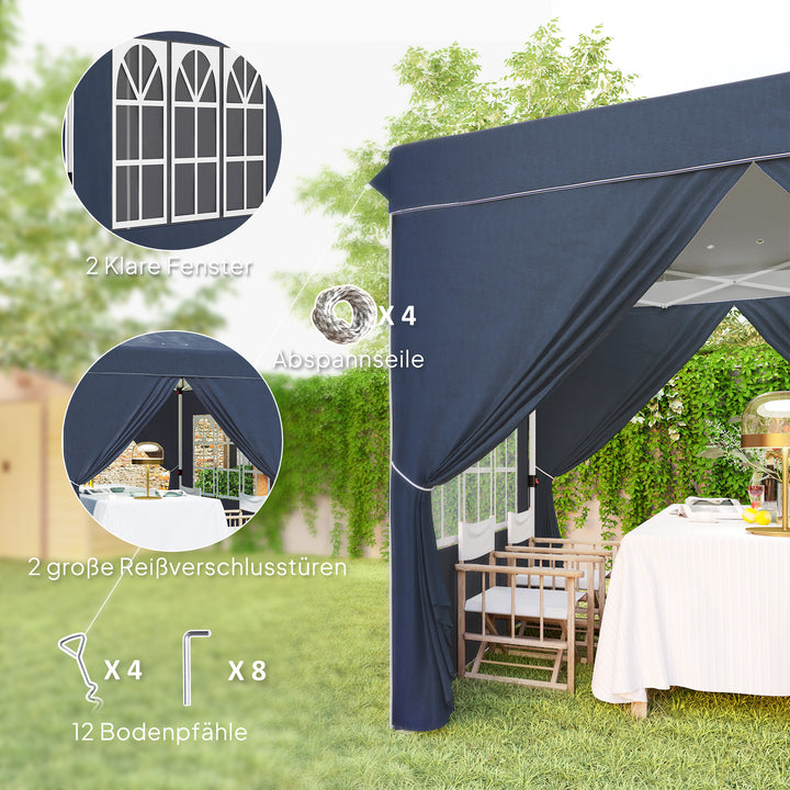 2,5 x 2,5 m pop-up pavillon med sidepaneler og bæretaske, UPF50+ højdejusterbart havetelt, mørkeblå