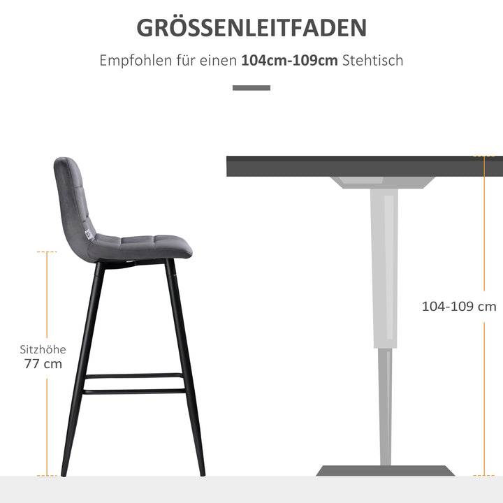 Sæt med 2 barstole med fodstøtte i retrodesign 42 cm x 47 cm x 105 cm grå