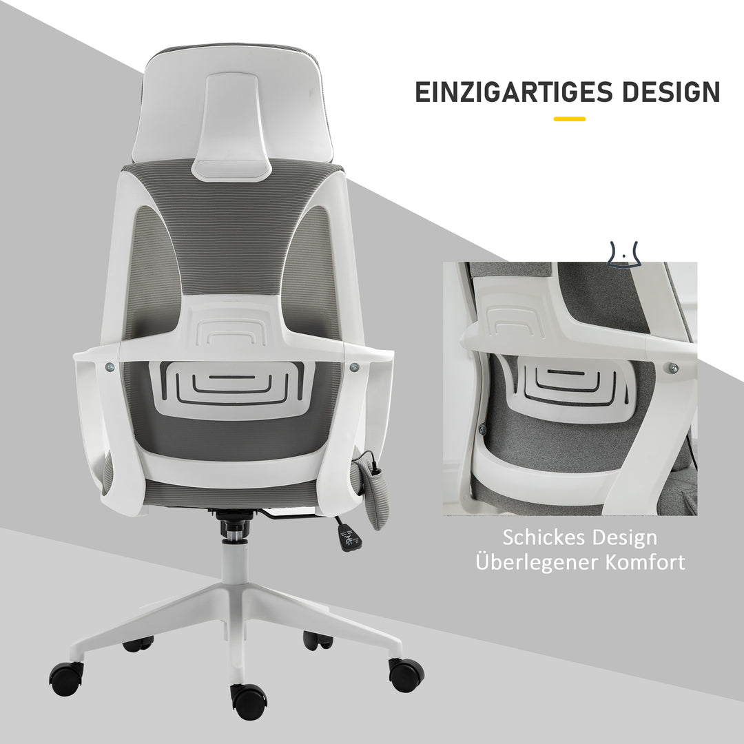 Kontorstol, højdejusterbar drejestol, massagestol, ergonomisk lederstol med massagefunktion, spillestol, nylon, grå, 62 x 60 x 114-122 cm