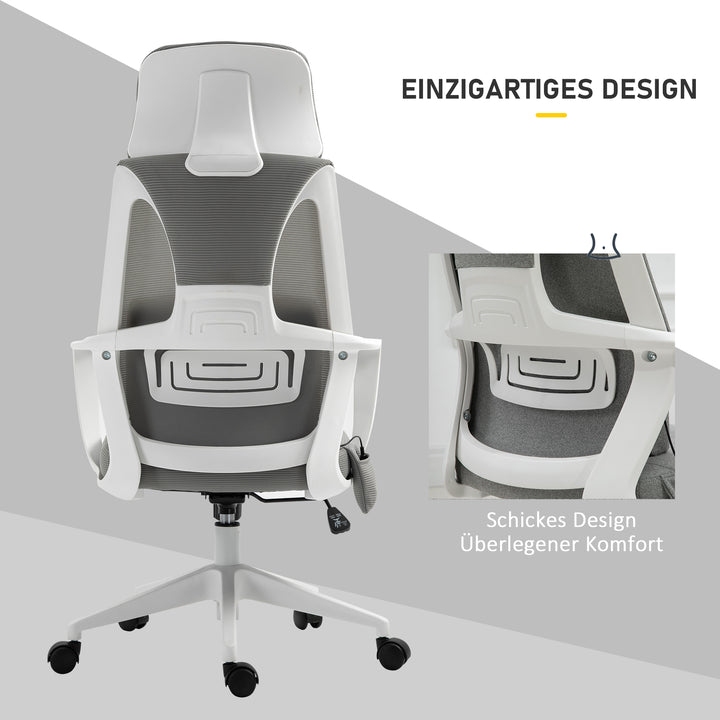 Kontorstol, højdejusterbar drejestol, massagestol, ergonomisk lederstol med massagefunktion, spillestol, nylon, grå, 62 x 60 x 114-122 cm