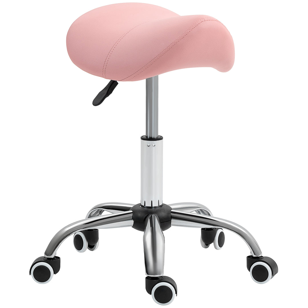 Højdejusterbar rulleskammel (49-61 cm), 360° drejelig arbejdsskammel, kontorskammel til kontor, salon, massage, spa, lyserød