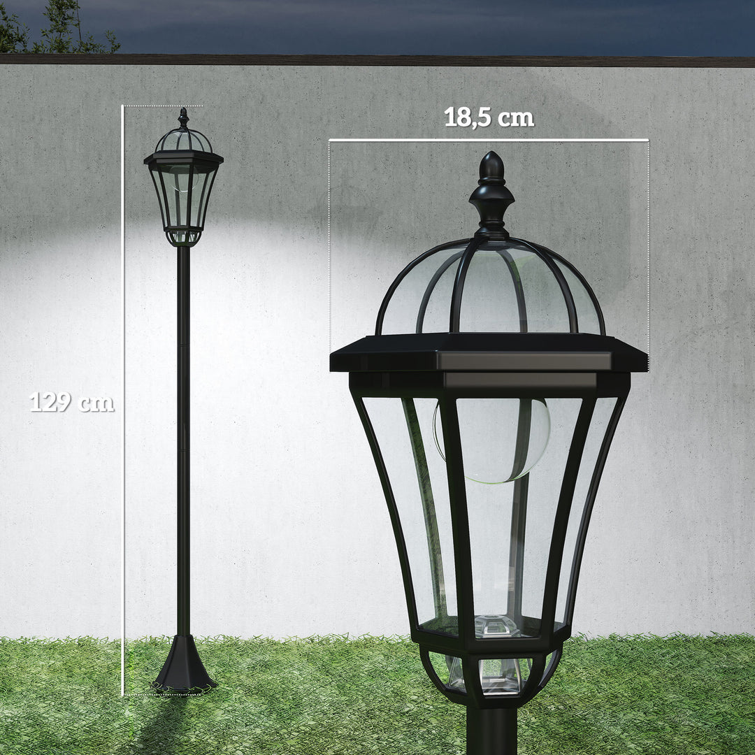 Solcelledrevet havelanterne sæt med 2, vejrbestandig stilampe 129 cm høj, med led, 6 timers lys, ip44, solcellelampe til udendørs brug, sort