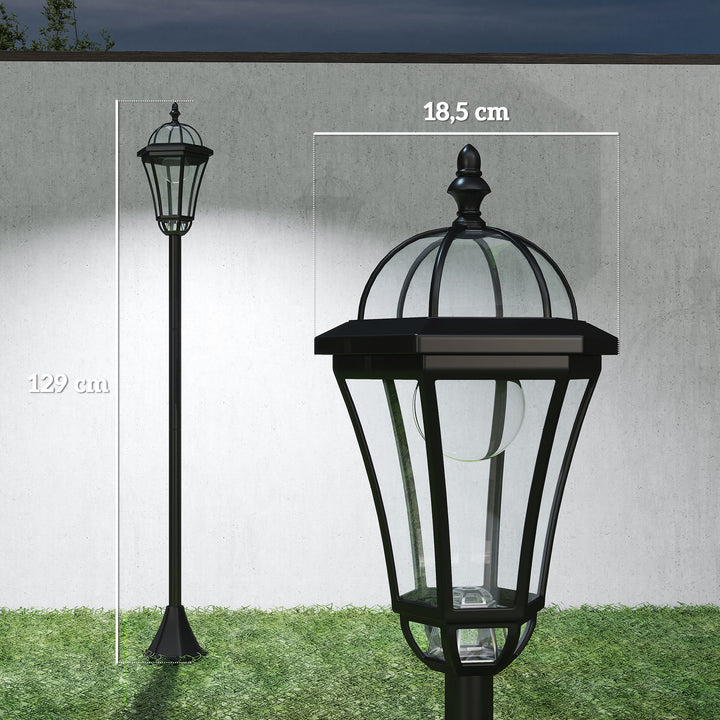 Solcelledrevet havelanterne sæt med 2, vejrbestandig stilampe 129 cm høj, med led, 6 timers lys, ip44, solcellelampe til udendørs brug, sort