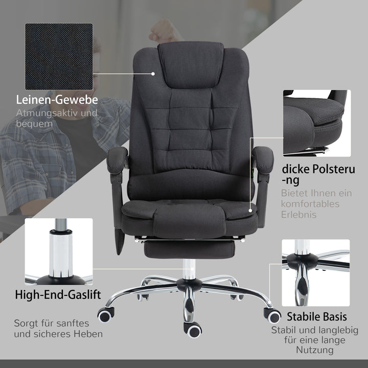 Kontorstol med massagefunktion, ergonomisk skrivebordsstol med lænefunktion og varmefunktion, højdejusterbar, sort