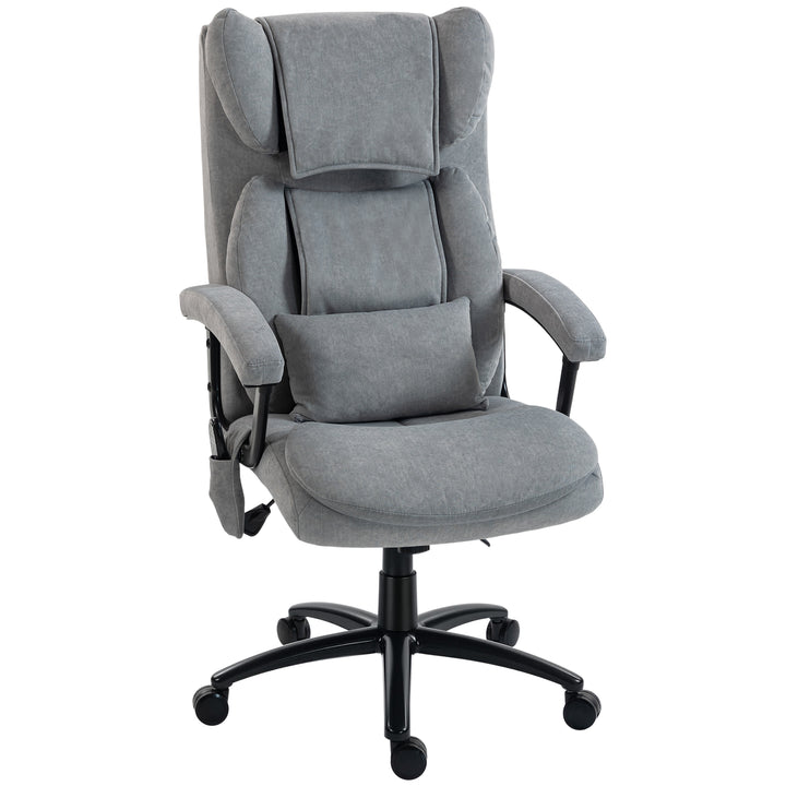 Ergonomisk massagekontorstol med 4 æltepunkter, executivestol med høj butterfly-ryglæn, bredt sæde, grå
