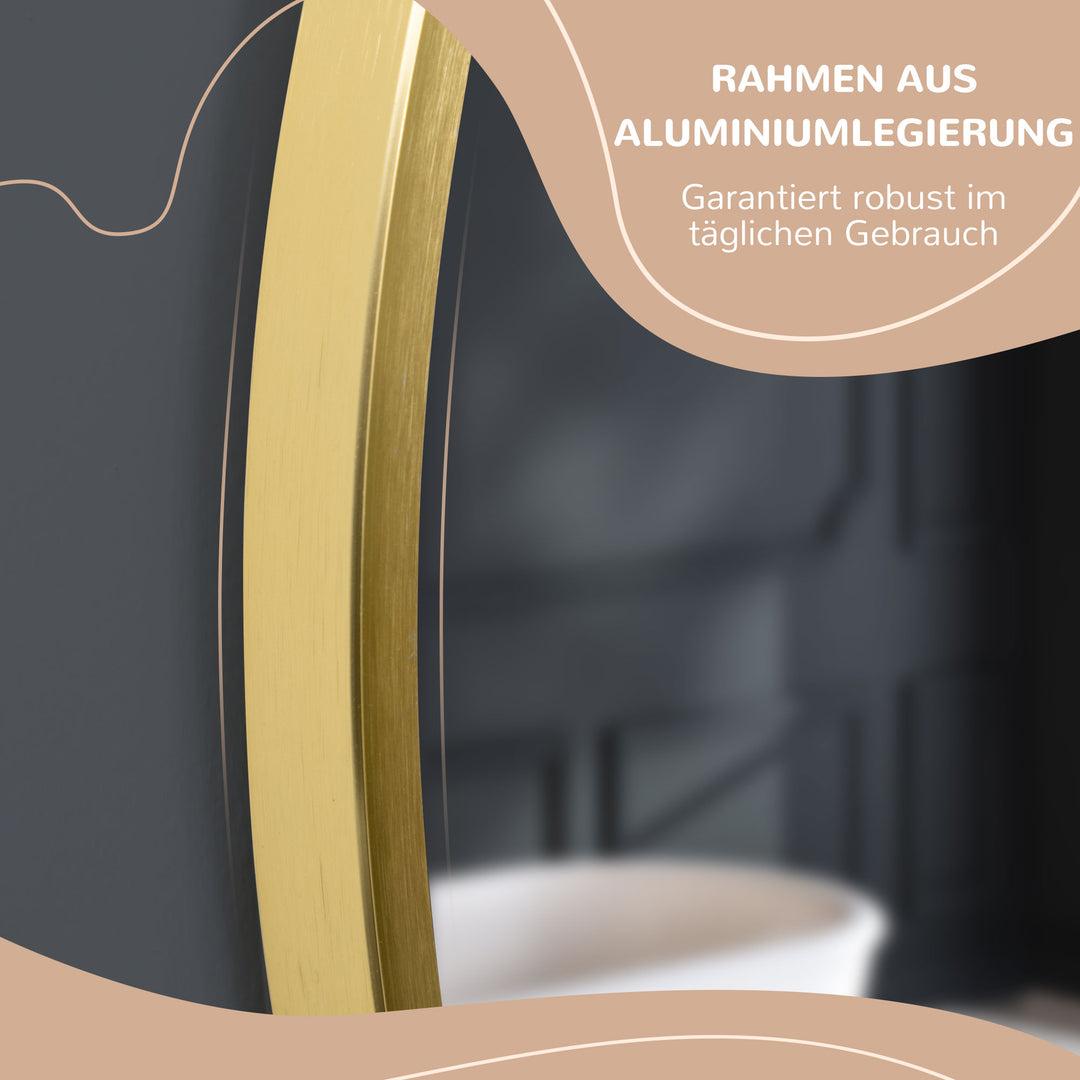 Kleankin rundt vægspejl til badeværelse, soveværelse, entré, metalramme, farve: guld, ø50 cm