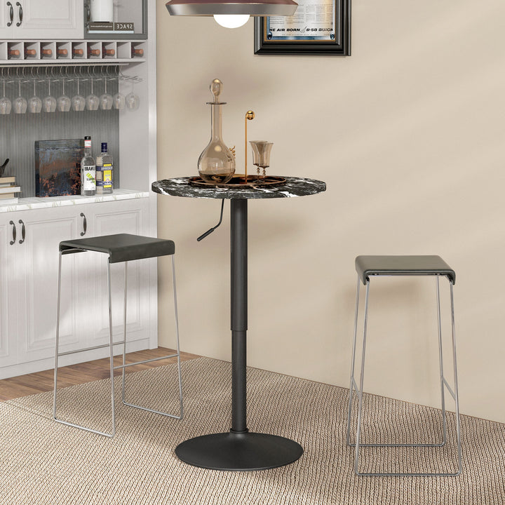 Barbord til 2 personer, højdejusterbart, marmorlook, 60 x 60 x 68-93,5 cm, sort