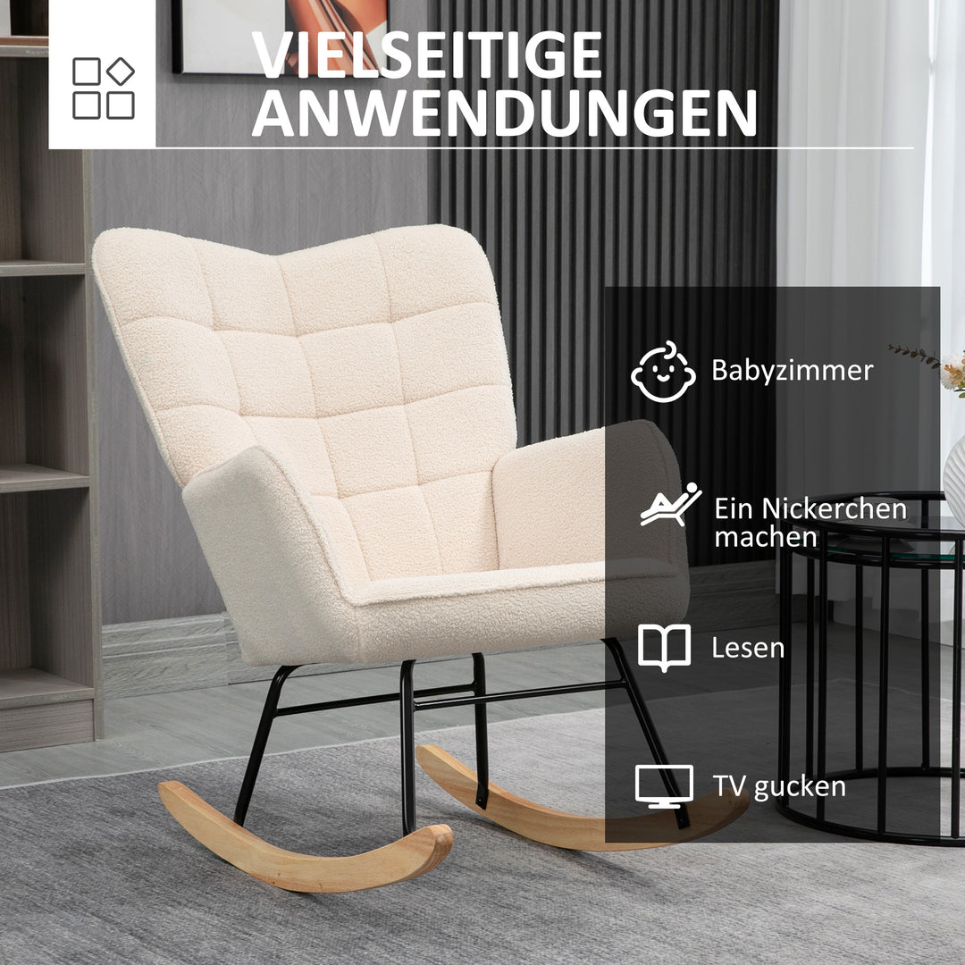 Retro gyngestol, massivt træ, lænestol, afslappende lænestol, 98 cm x 71 cm x 101 cm, beige