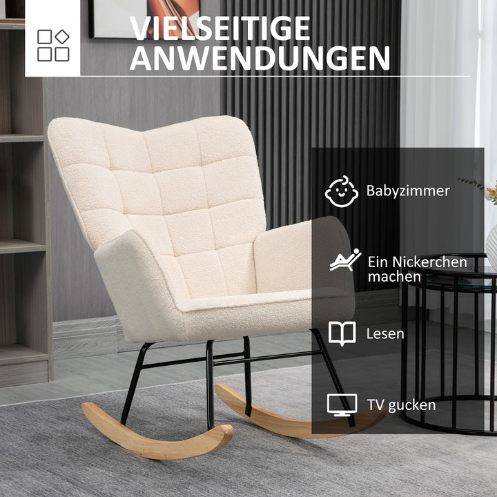 Retro gyngestol, massivt træ, lænestol, afslappende lænestol, 98 cm x 71 cm x 101 cm, beige