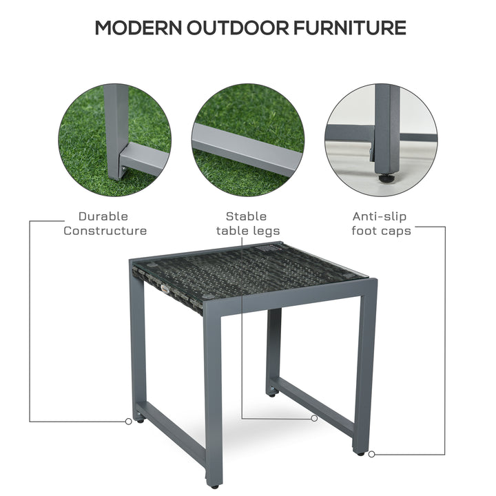 Havebord, havesidebord, havemøbler med hærdet glas, polyrattan + aluminium, grå, 50 x 49,5 x 50 cm