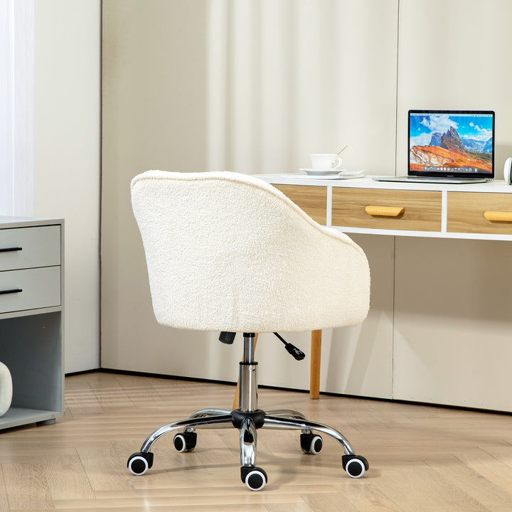 Hjemmekontorstol, ergonomisk skrivebordsstol med vippefunktion, teddy velvet look 56 x 61 x 86 cm cremehvid