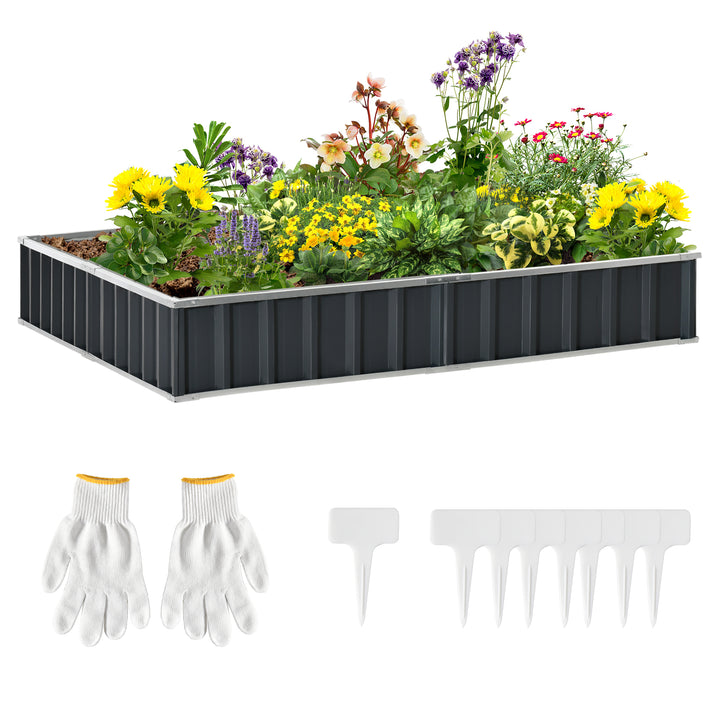 Højbed i stål, gør-det-selv-havebed med T-formede plantemærker, handsker, plantebed, urtehave, blomsterstativ til altan, have, mørkegrå, 258 x 90 x 30 cm