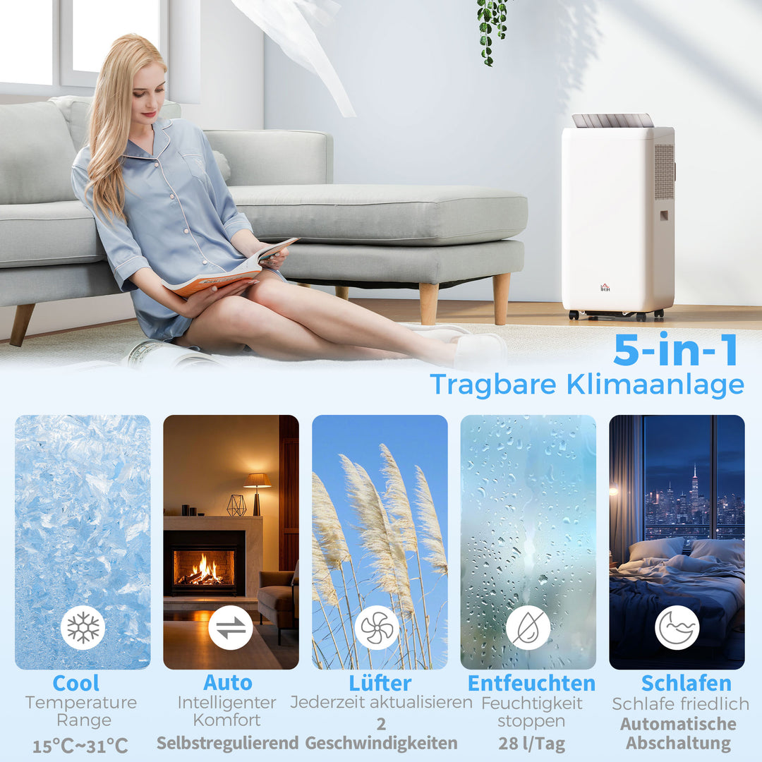 Bærbart klimaanlæg med udstødningsslange, 12000 BTU (3,5 kW), 5-i-1, 24-timers timer, fjernbetjening, op til 35 m²