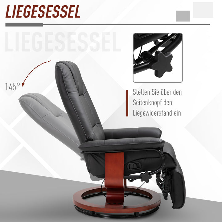Lænestol med justerbar lænestol, TV-stol, loungestol, kunstlæder, 360° drejestol, 145° vipbar, sort, 78 x 87 x 100 cm
