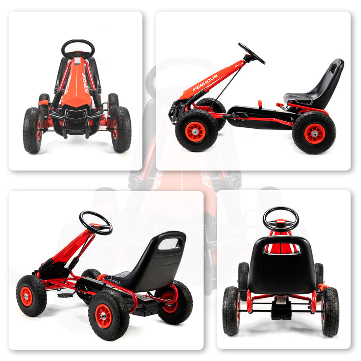 Pedal-gokart til børn, højdejusterbart sæde, EVA-hjul, bremse, kobling, alder 3-8, rød