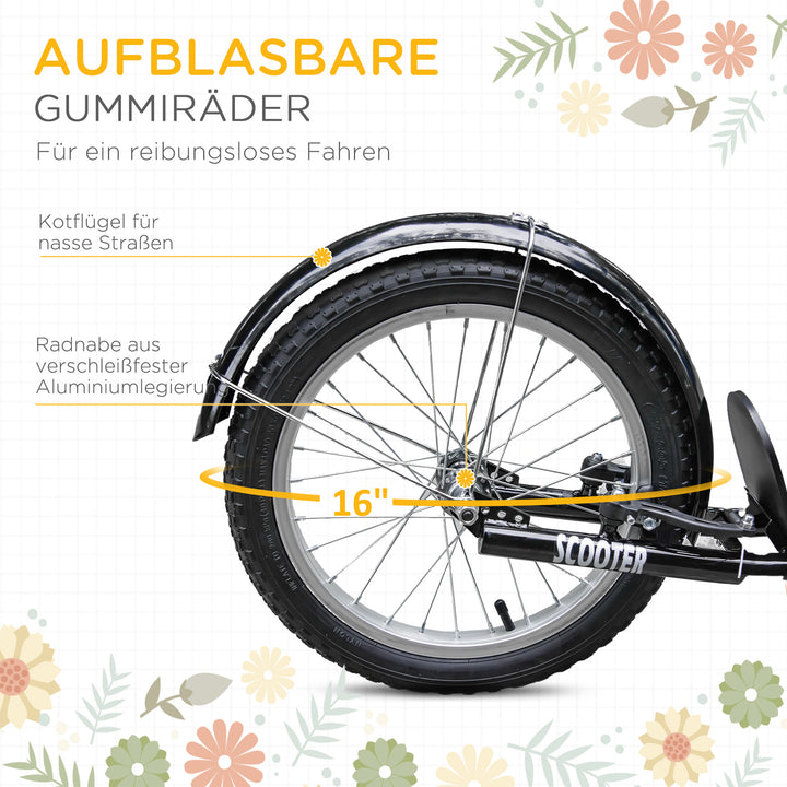 Børnescooter, højdejusterbar, skridsikker, stålramme, aftagelig kurv, bremser, gummidæk