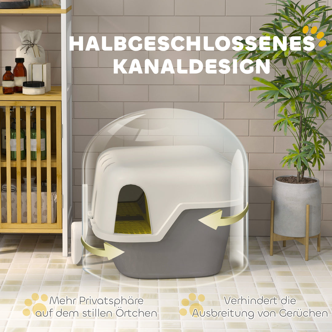 Kattebakke med låg og ske, nem at rengøre, aflåselig, hvid