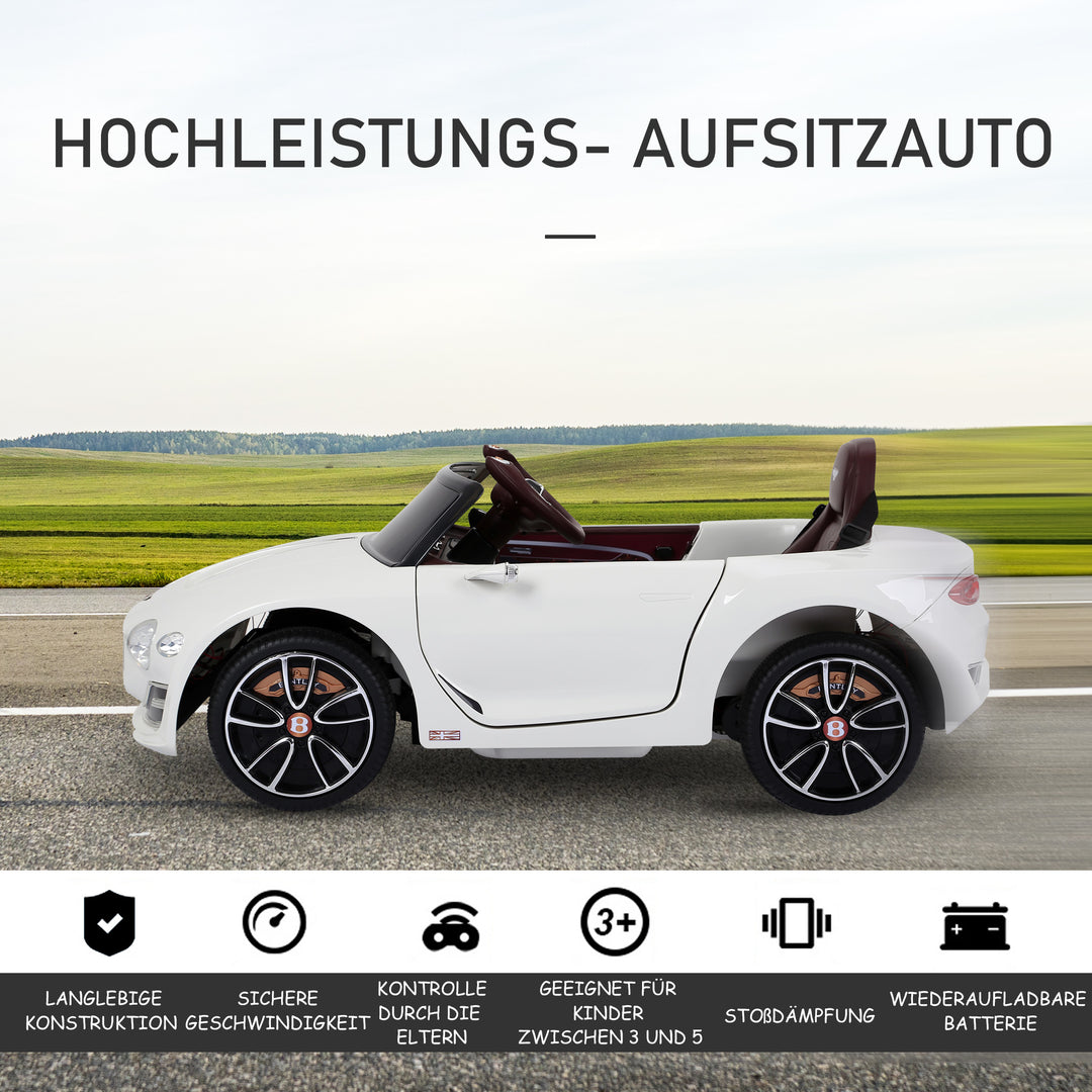 Bentley GT børnebil, officielt licenseret elektrisk kørebil med fjernbetjening, 2 x 390 motorer, hvid, 108 x 60 x 43 cm